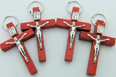 4 Wooden Rosewood Pectoral Crucifix Pendant w Silver Metal Cross 1.5" Italy