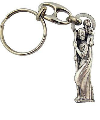 MRT St Christopher Key Chain Ring Silver Plate Catholic Travel Saint 2" Keychain