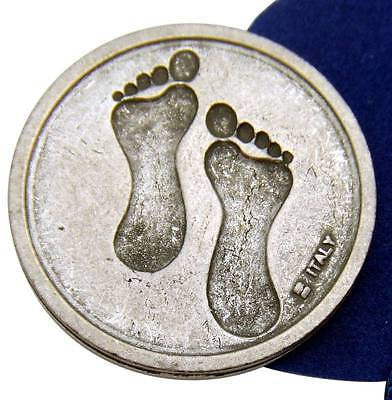 Footprints 1 Inch Prayer Coin Token Silver Tone Metal w Bag Italy
