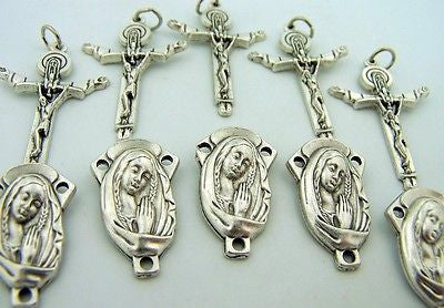 Mother Mary Child Rosary Center Part Piece Metal Cross Lot of 10 from Italy MRT