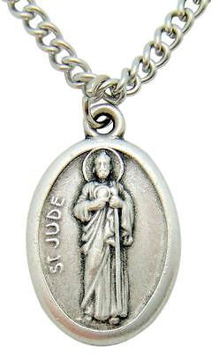 St Saint Jude 3/4" Medal Oxidized Silver Metal w Box & Endless Steel Chain