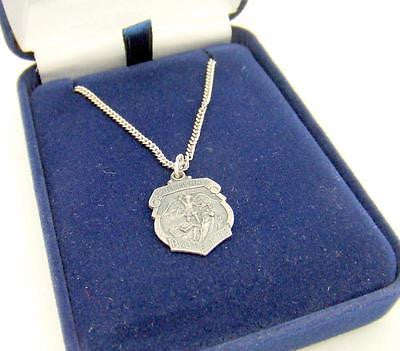 MRT St Michael Sterling Silver Police Badge Medal 1.73 grams 3/8" w Chain Boxed