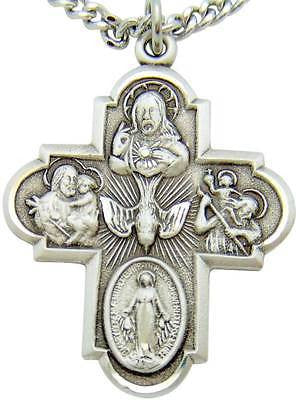 BIG Sterling Silver Cross 1 3/8" Scapular Call A Priest Medal w Chain Boxed