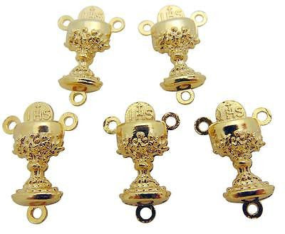 Lot Of 5 Gold Tone Metal Chalice Communion Rosary Centerpiece 3/4"L from Italy