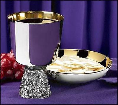 Nickel Plate Last Supper Catholic Altar Chalice & Bowl Paten 16 oz, 6" H Gift