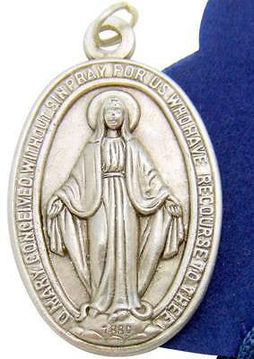 MRT Our Lady of Grace Miraculous Medal 1 1/4" Silver Tone Metal W Gift Bag Italy