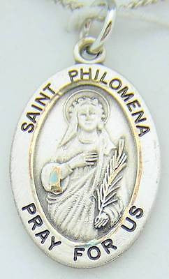 MRT Saint St Philomena Sterling Silver Protection Medal 7/8" w Chain Boxed Gift