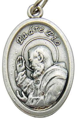 MRT St Padre Pio Medal Catholic Saint Pendant Gift Silver Tone Metal .75"  Italy