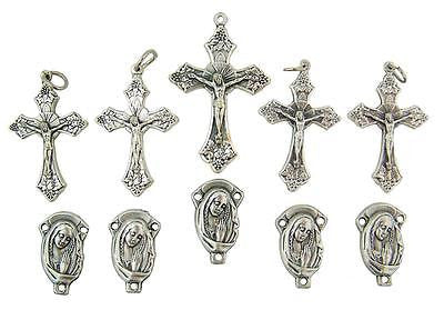 MRT Lot Of 10 Rosary Parts Praying Madonna Centerpiece & Grape Leaf Crucifix