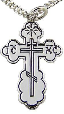 .925 Sterling Silver ICXC Eastern Orthodox 1" Cross S Steel Chain Gift w Box