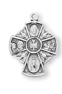 MRT Sterling Silver Four Way Medal w Doves 4-Way Cross 13/16" Boxed w  18" Chain