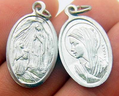 MRT Our Lady Of Lourdes Mary Silver Tone Aluminum Medal Catholic Gift 3/4" Italy