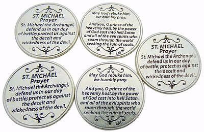 SET OF 5! St Michael Protection Prayer Token Silver Plated Coin Lot from Italy