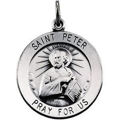 MRT St Peter Sterling Silver Medal Saint Pendant 3/4" w Chain Boxed
