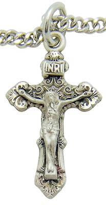 MRT Sterling Silver Petite Ornate Crucifix Ladies Gift 3/4" w S Steel Chain Boxd