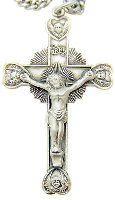 MRT Solid Sterling Silver Crucifix Four Cherubs Cross 1 3/4"  w Chain Boxed Gift
