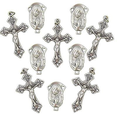 MRT Rosary Lot Of 10 Praying Madonna Silver Plate Center & Crucifix Cross Italy