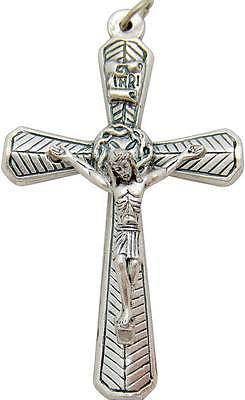 MRT Large Italian Crown Of Thorns Crucifix Pendant Silver Plate Metal Cross Gift