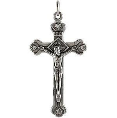 MRT Sterling Silver Crucifix  1 1/2" Long Catholic Jewelry Gift w Jump Ring