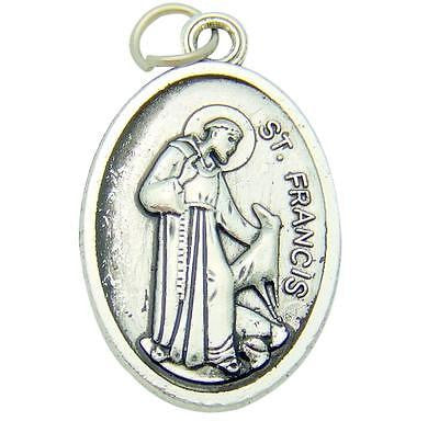 MRT Two Sided Saint Francis & Anthony Silver Plate Metal Patron Pet Medal 3/4"