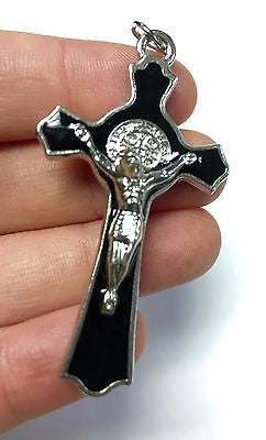 MRT St Benedict Pectoral Crucifix Silver Tone Metal & Enamel Exorcism Cross 2"L