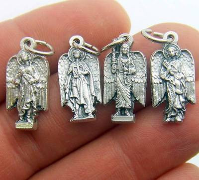 4 Lot Archangels Medals Silver Plate Metal Pendant Charms Set Italy 3/4"