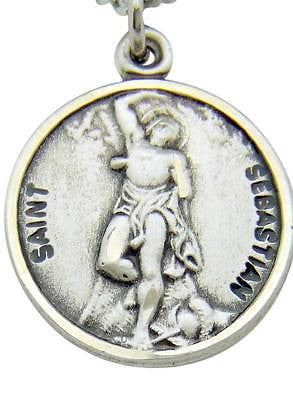 MRT Saint St. Sebastian Sterling Silver Protection Medal 3/4" w Chain Boxed Gift