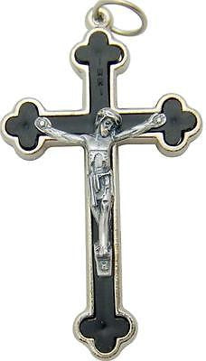 Budded Apostles Black Crucifix Gift 1.5" Cross Silver Plate Metal Italy