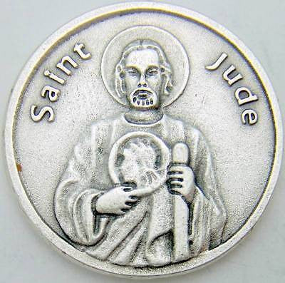 MRT Saint St Jude Silver Tone Metal Pocket Token Prayer Coin Gift 1 1/4" Gift