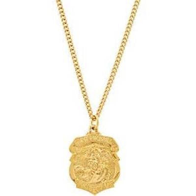 24k Gold Plated St Michael Medal w Necklace & Box Police Protector Gift 3/4"