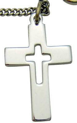 MRT Sterling Silver Cross Cut Out 3/4" Pendant Medal w Chain Boxd Christian Gift