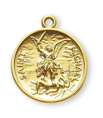 MRT Gold Over Sterling Silver Large St Michael Round 15/16" Medal on 24" Chain