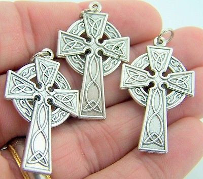 MRT Lot Of 3 Celtic Cross Irish Ireland Silver Gild Pendant Medal Religious Gift