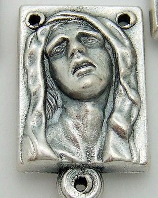 Sorrowful Madonna Mary Metal Rosary Centerpiece Part Gift from Italy 3/4"
