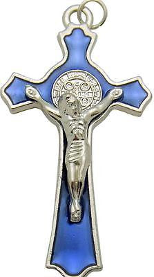 MRT St Benedict Blue Enamel Pectoral Crucifix Pendant Catholic Cross Gift 2"