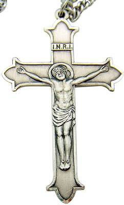 BIG Solid Sterling Silver Crucifix Mens Orthodox Cross 2" Chain Boxed Gift
