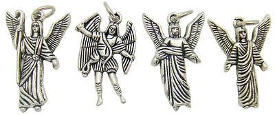 MRT Lot 4 Archangels Medals Silver Plate Metal Pendant Charms Set Italy 7/8" ea