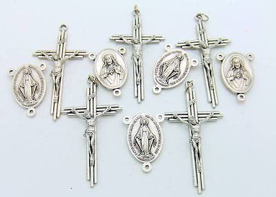 MRT Rosary Lot Of 10 Large Crucifix Cross Sacred Heart Silver Plate Center Italy