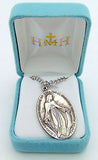 Sterling Silver Large Oval Profile Miraculous Mary Medal w 24" Steel Chain Gift