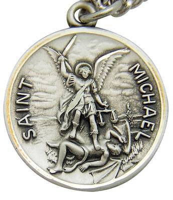 MRT St Michael Sterling Silver Saint Protection Medal w S Steel Chain & Boxed 1"
