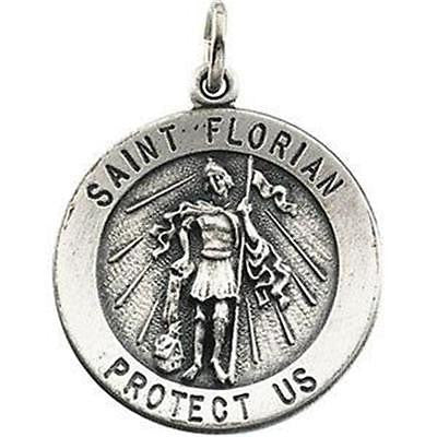 MRT St Florian Sterling Silver Medal Fireman Saint 3/4" w Chain & Boxed Gift