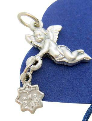 Angel with Star 3/4 Inch Pendant Medal Charm Silver Tone Metal w Bag Italy