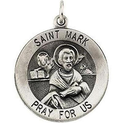 MRT St Mark Sterling Silver Medal Patron Saint Notaries 3/4" w Chain Boxd Gift