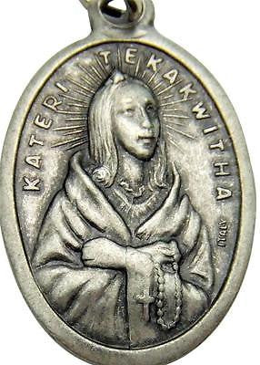 MRT Kateri Tekakwitha Catholic Mohawk Saint Medal Silver Tone Metal 3/4" Italy