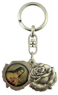 MRT Key Chain Ring Saint Therese Our Lady Mount Carmel Silver Plate Saint Locket