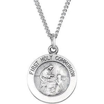 MRT Sterling Silver Girls First Communion .65" Medal 18" Stainless S Necklace