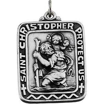 MRT LARGE Sterling Silver St Christopher Travel Medal Gift w Chain 1 1/4" L