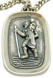 St Christopher Sterling Silver Mens Large Pendant 1 1/8" w Stainless Chain Boxed