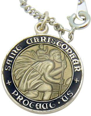 MRT Sterling Silver St Christopher Travel Saint Medal Pendant 7/8" w Steel Chain