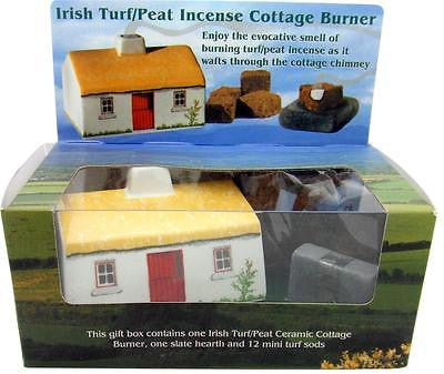 Irish Turf Peat Incense Ceramic Cottage Burner + Slate Hearth Gift From Ireland